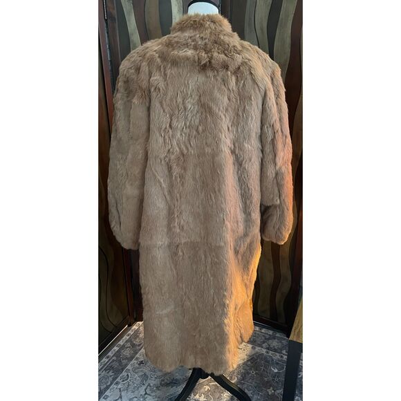 Vintage Mademoiselle full length light brown rabbit fur coat. Size L (W). - Picture 4 of 13
